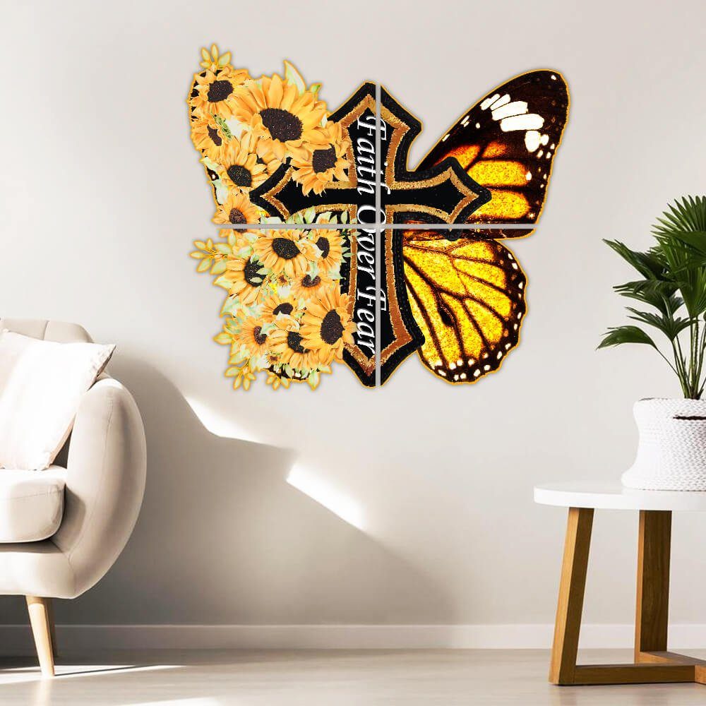 Sunflower Butterfly Faith Over Fear Cross Multipiece Metal Sign Decor PMM06MMS - Image 2