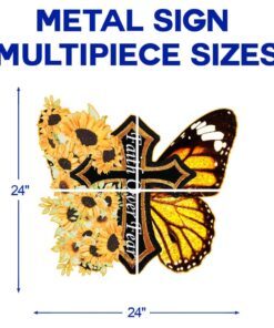 sunflower butterfly faith over fear cross multipiece metal sign decor pmm06mms 8146