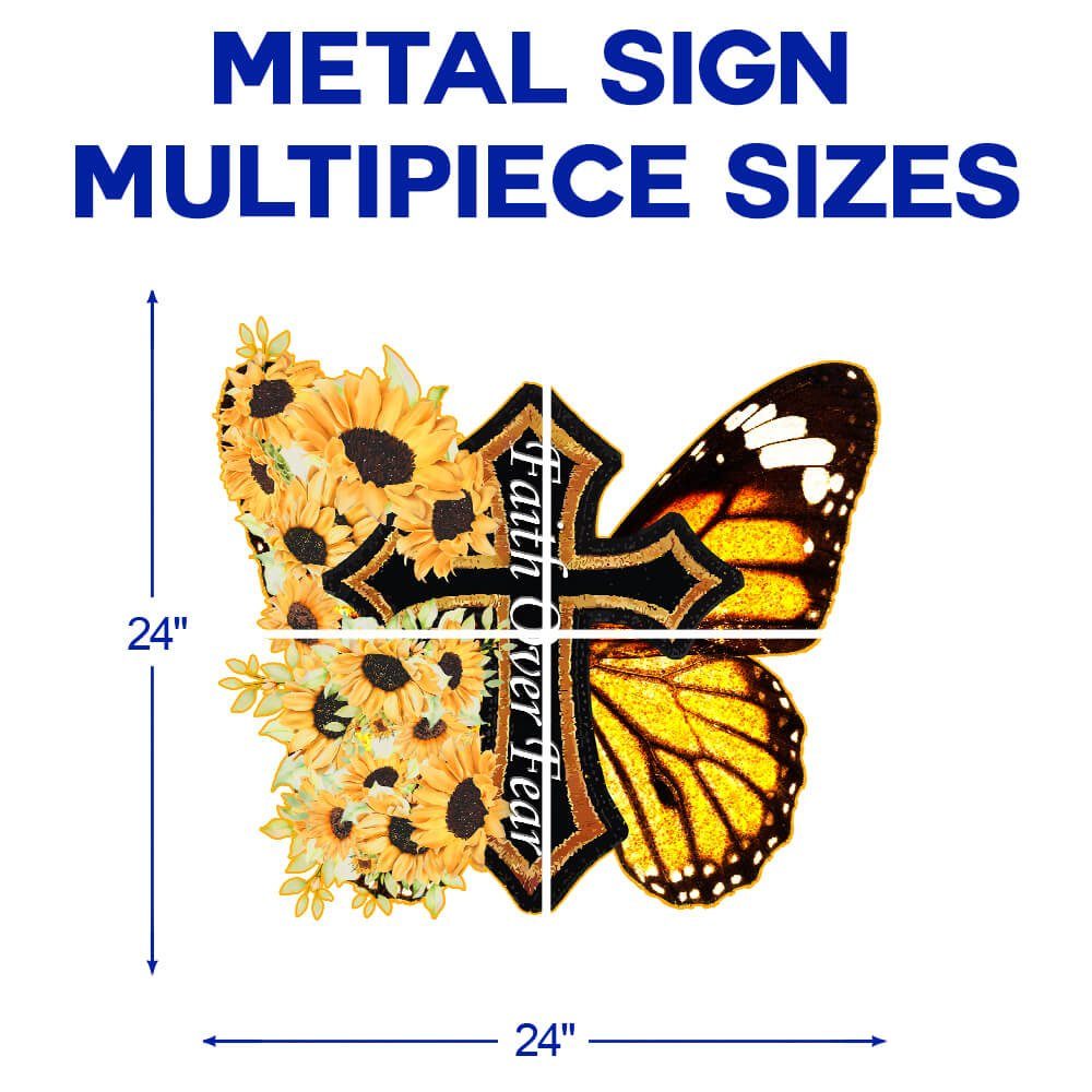 Sunflower Butterfly Faith Over Fear Cross Multipiece Metal Sign Decor PMM06MMS - Image 3