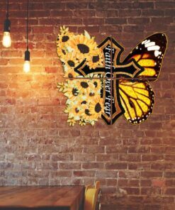 Sunflower Butterfly Faith Over Fear Cross Multipiece Metal Sign Decor PMM06MMS