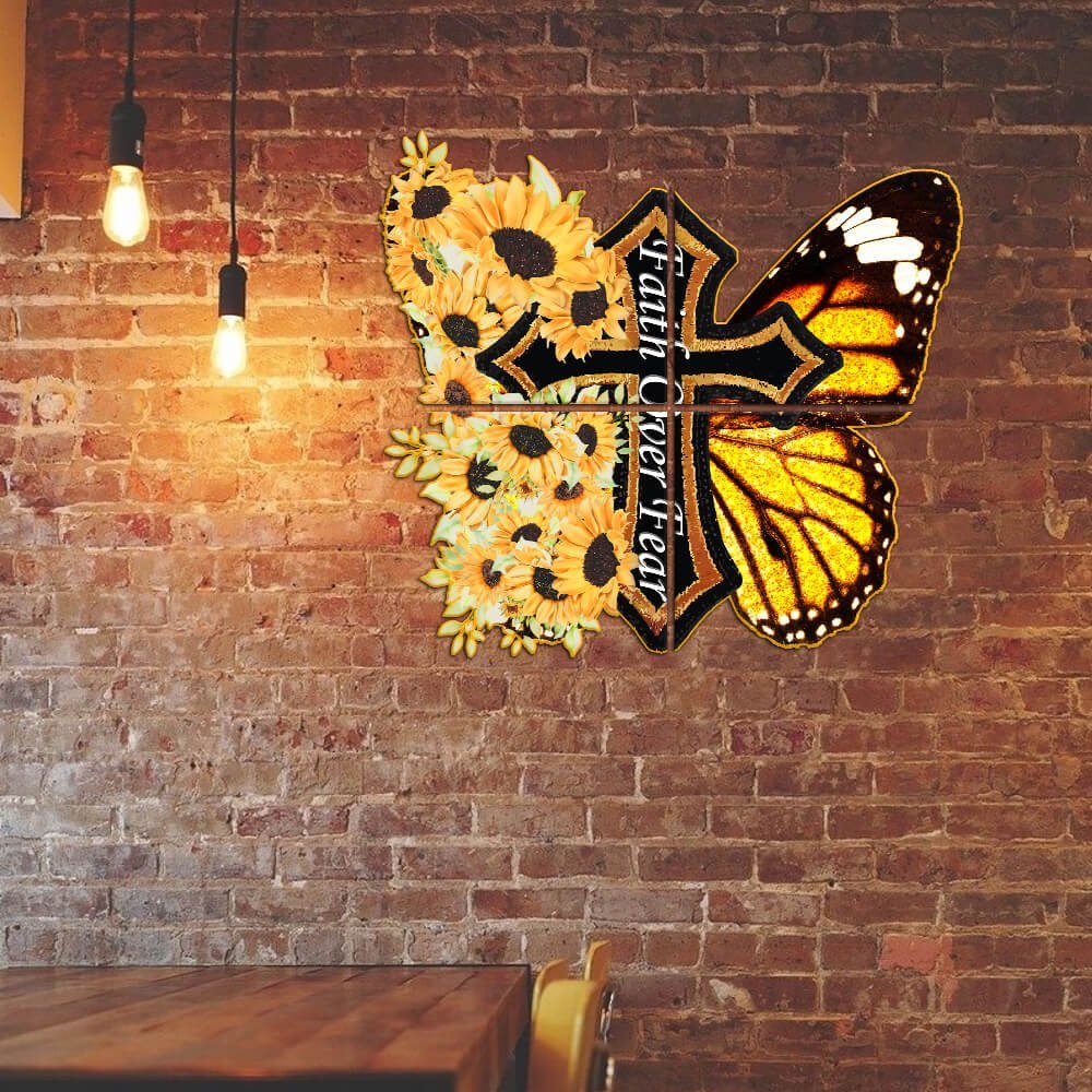 Sunflower Butterfly Faith Over Fear Cross Multipiece Metal Sign Decor PMM06MMS