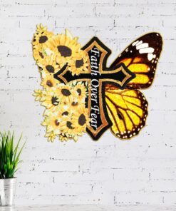 sunflower butterfly faith over fear cross multipiece metal sign decor pmm06mms 8979