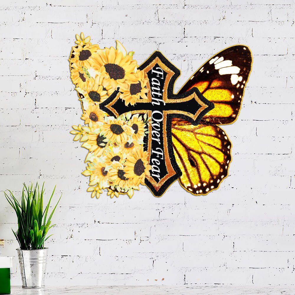 Sunflower Butterfly Faith Over Fear Cross Multipiece Metal Sign Decor PMM06MMS - Image 4