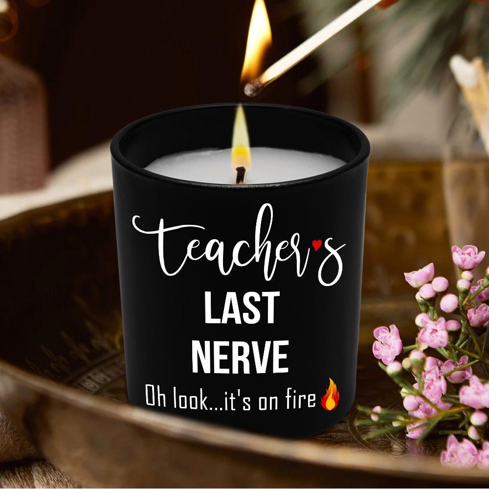 Teacher Last Nerve Flame Candle Funny Gifts For Teacher Lavender Vanilla 10oz Candle Cup - Image 2
