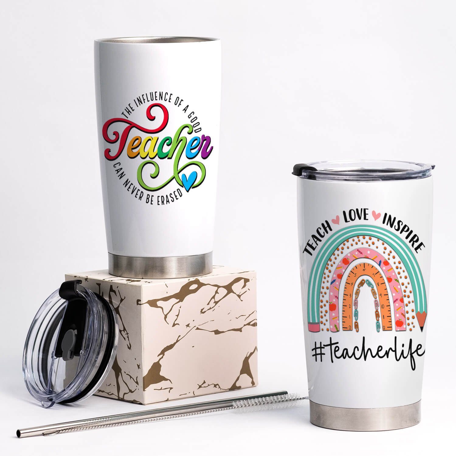 Teacher Tumbler 20oz The Influence Of A Good Teacher Can Never Be Erased LNT531TUv5