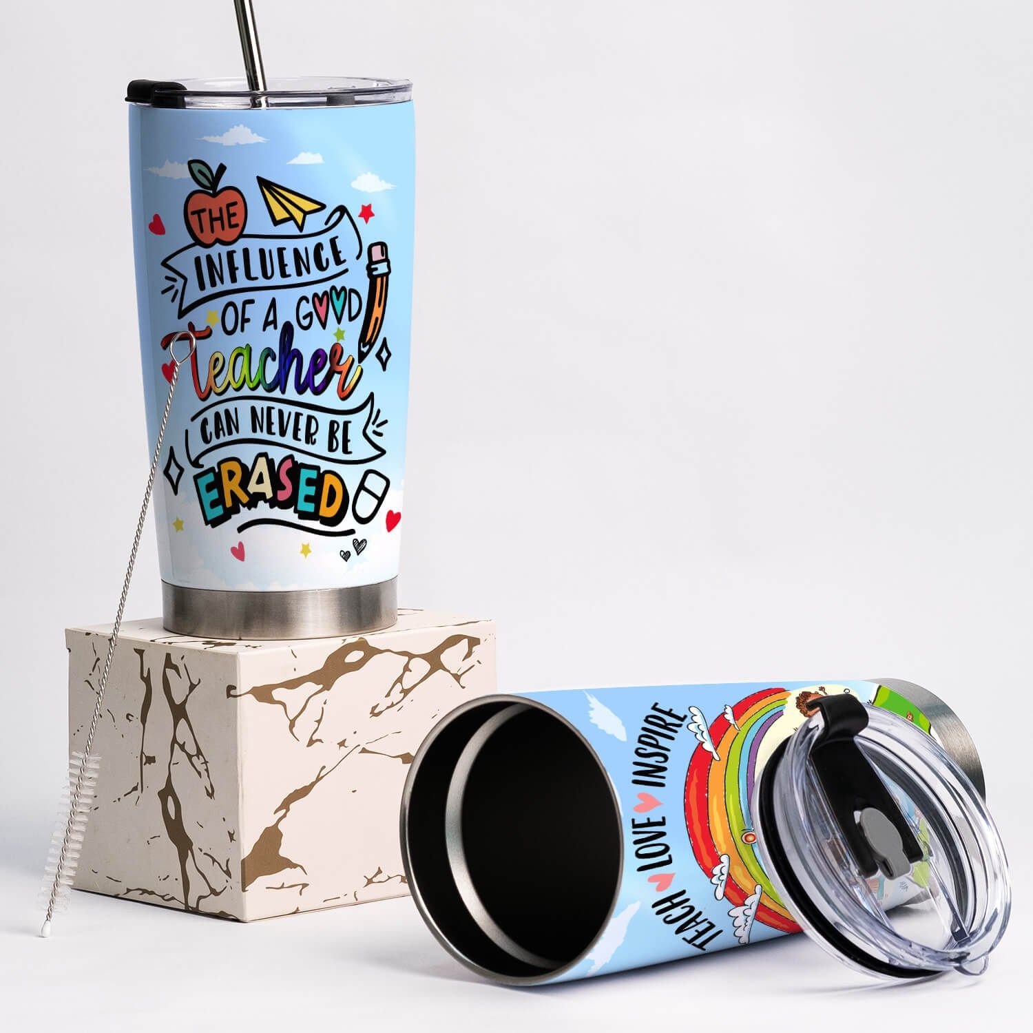 Teacher Tumbler 20oz The Influence Of A Good Teacher Can Never Be Erased LNT531TUv6 - Image 2