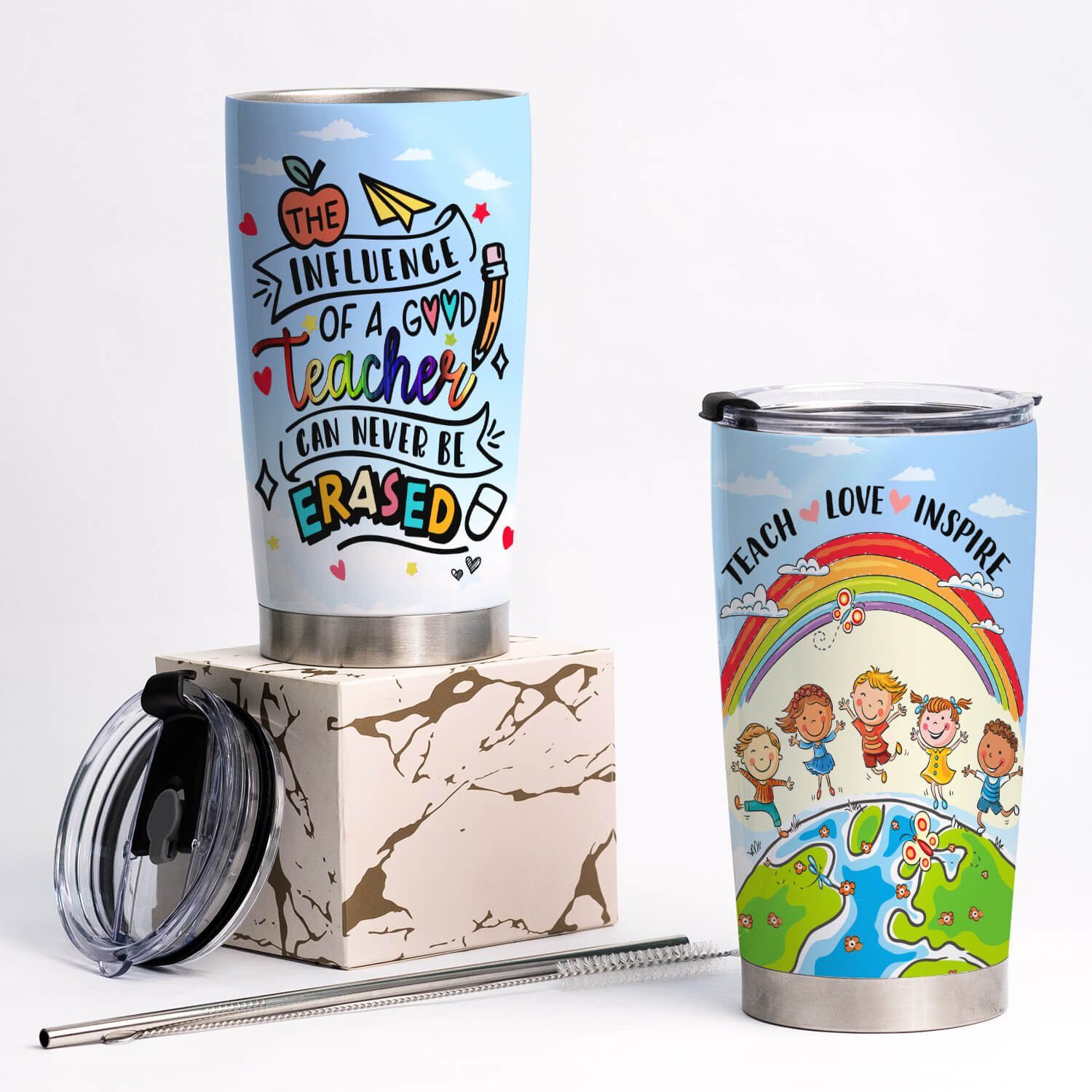 Teacher Tumbler 20oz The Influence Of A Good Teacher Can Never Be Erased LNT531TUv6