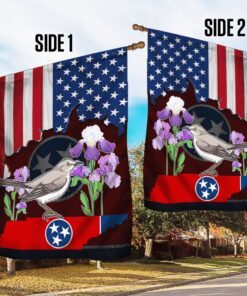 tennessee state mockingbird and iris flower flag mln650f 5319