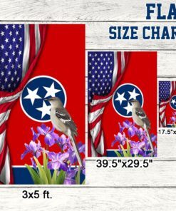 tennessee state with mocking bird and iris flower, tennessee american flag tpt928f 1109