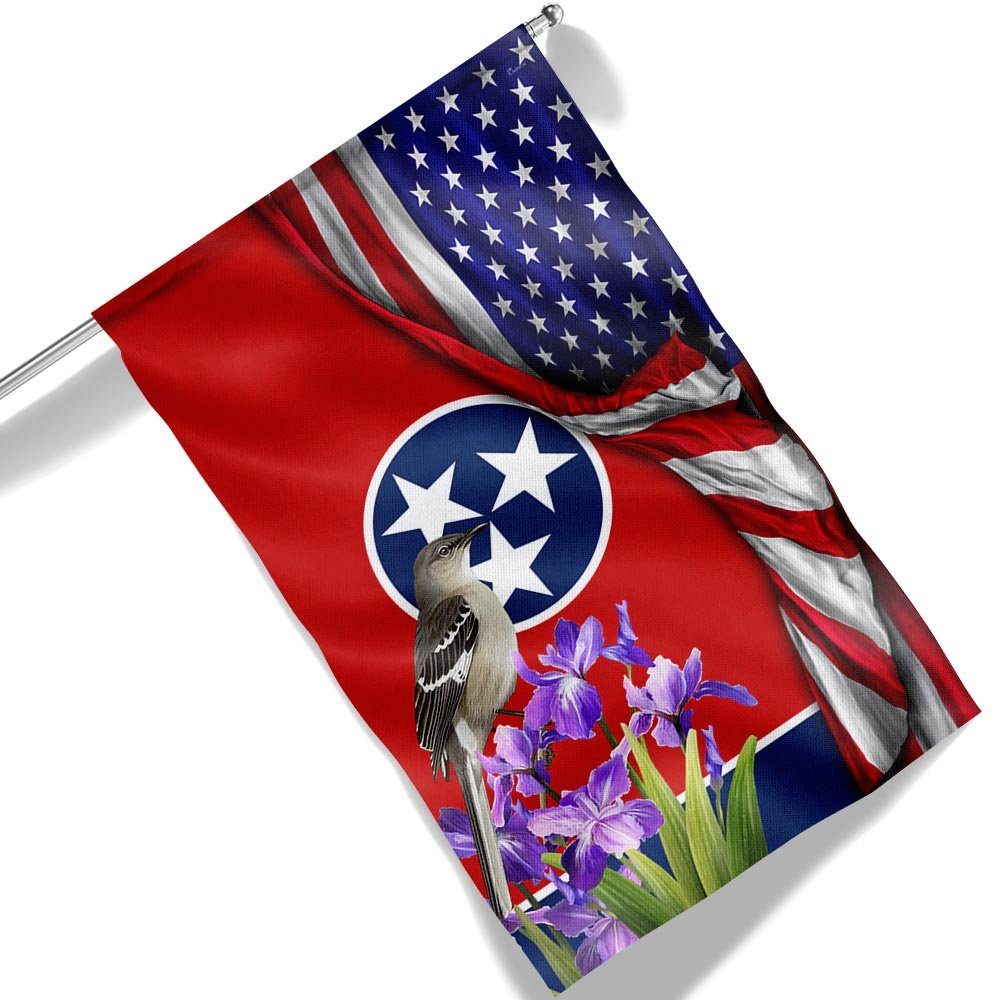 Tennessee State With Mocking Bird and Iris Flower, Tennessee American Flag TPT928F - Image 6