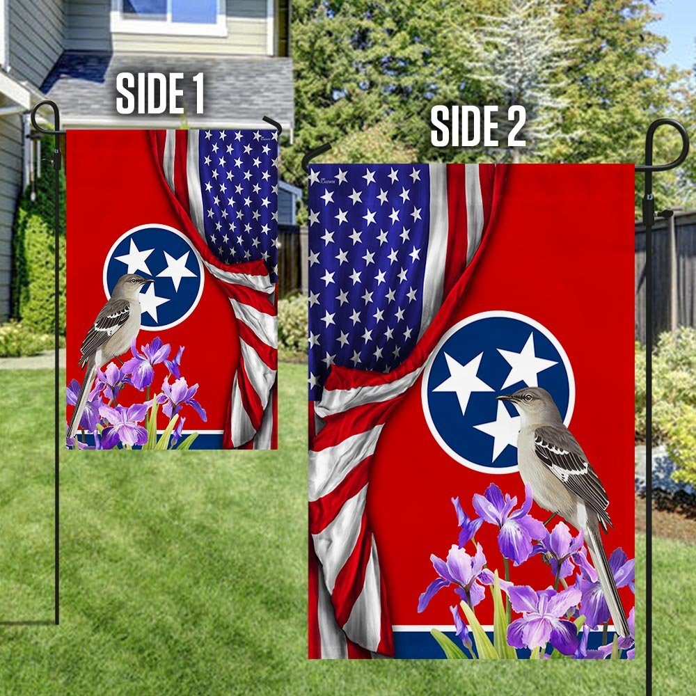 Tennessee State With Mocking Bird and Iris Flower, Tennessee American Flag TPT928F - Image 5