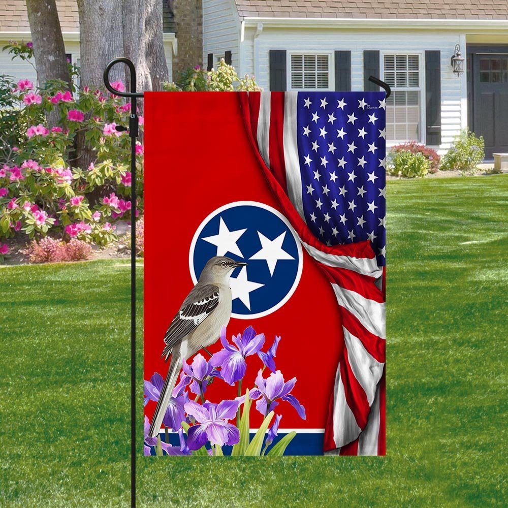 Tennessee State With Mocking Bird and Iris Flower, Tennessee American Flag TPT928F - Image 4