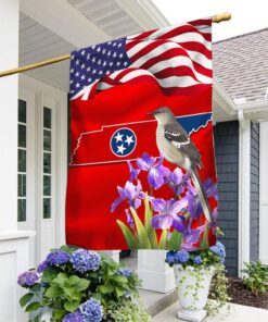 Tennessee State With Mocking Bird and Iris Flower, Tennessee Flag TPT775Fv4