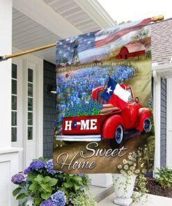 Texas Bluebonnets Longhorn. Home Sweet Home Red Truck American Flag TPT167Fv1