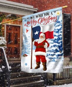 Texas Christmas Flag We Wish You A Merry Christmas Flag Santa Claus TQN686Fv1