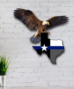 Texas Thin Blue Line Eagle Hanging Metal Sign TQN56MSv1