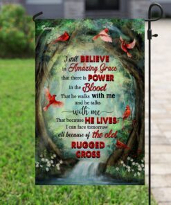 the old rugged cross red cardinal jungle waterfall flag 2267