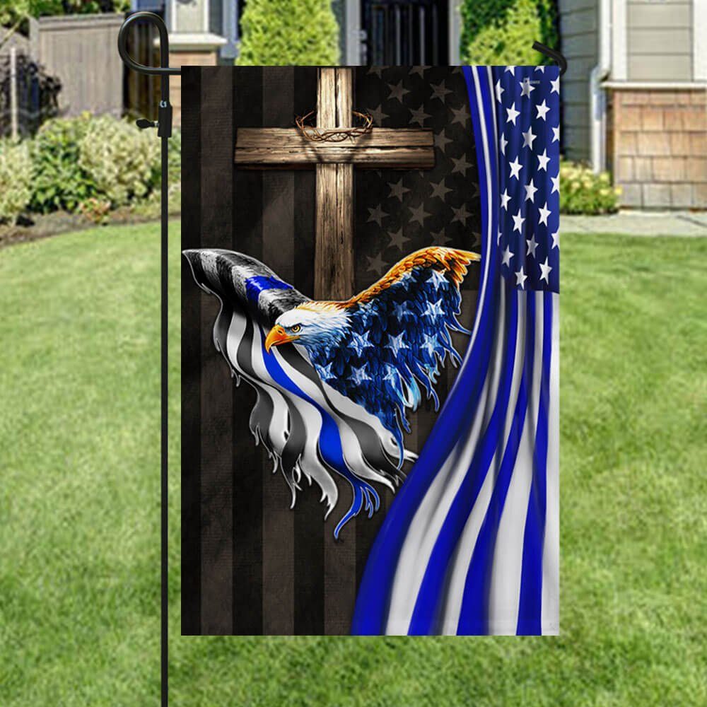 The Thin Blue Line American Eagle Christian Cross Flag THB3698F - Image 6