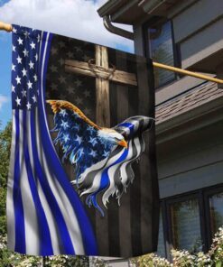 The Thin Blue Line American Eagle Christian Cross Flag THB3698F
