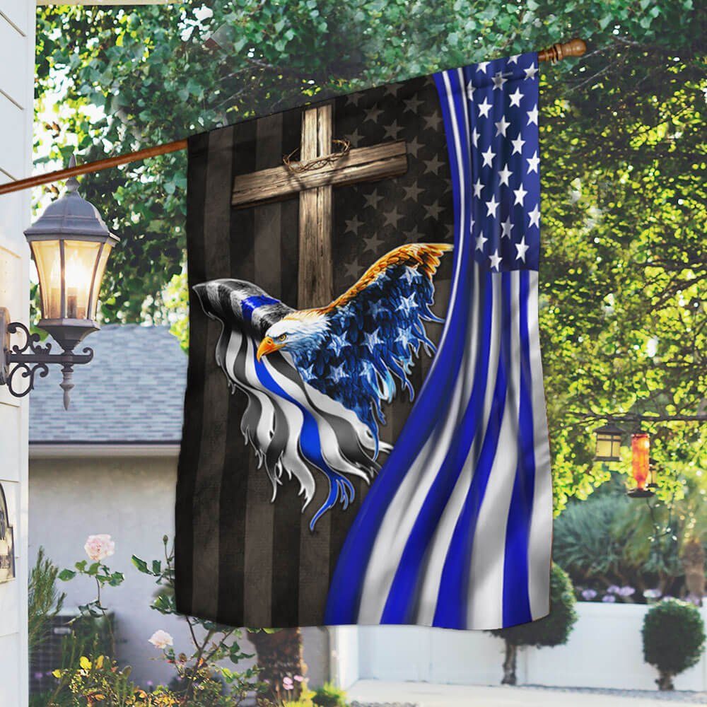 The Thin Blue Line American Eagle Christian Cross Flag THB3698F - Image 2
