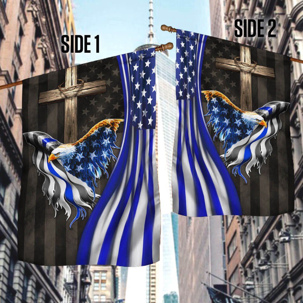 The Thin Blue Line American Eagle Christian Cross Flag THB3698F - Image 3