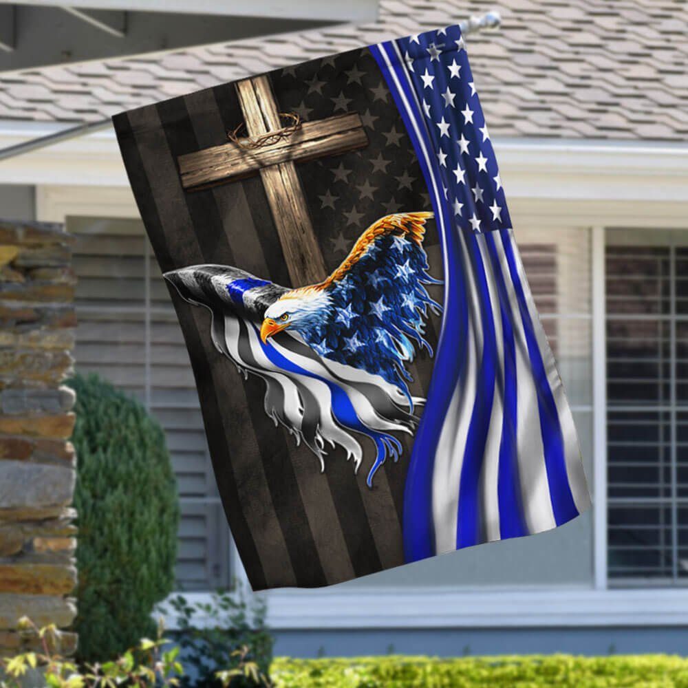 The Thin Blue Line American Eagle Christian Cross Flag THB3698F - Image 4