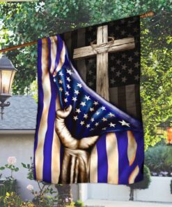 The Thin Blue Line Christian Cross. American U.S. Flag THB2062F