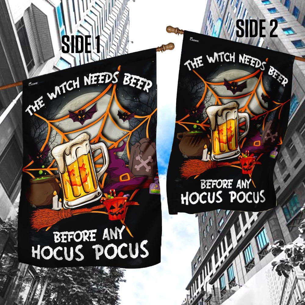 The Witch Needs Beer Before Any Hocus Pocus Flag - Image 4