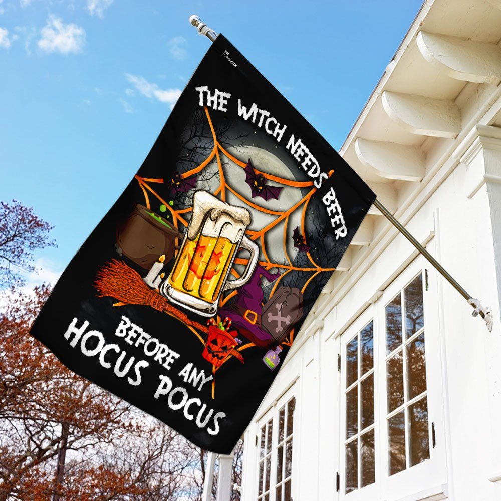 The Witch Needs Beer Before Any Hocus Pocus Flag - Image 3