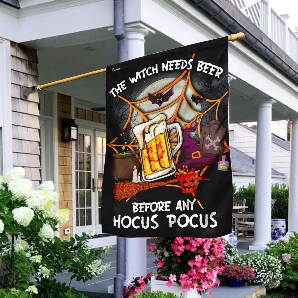 The Witch Needs Beer Before Any Hocus Pocus Flag - Image 2