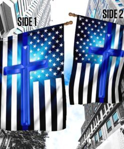 thin blue line christian cross flag 5369