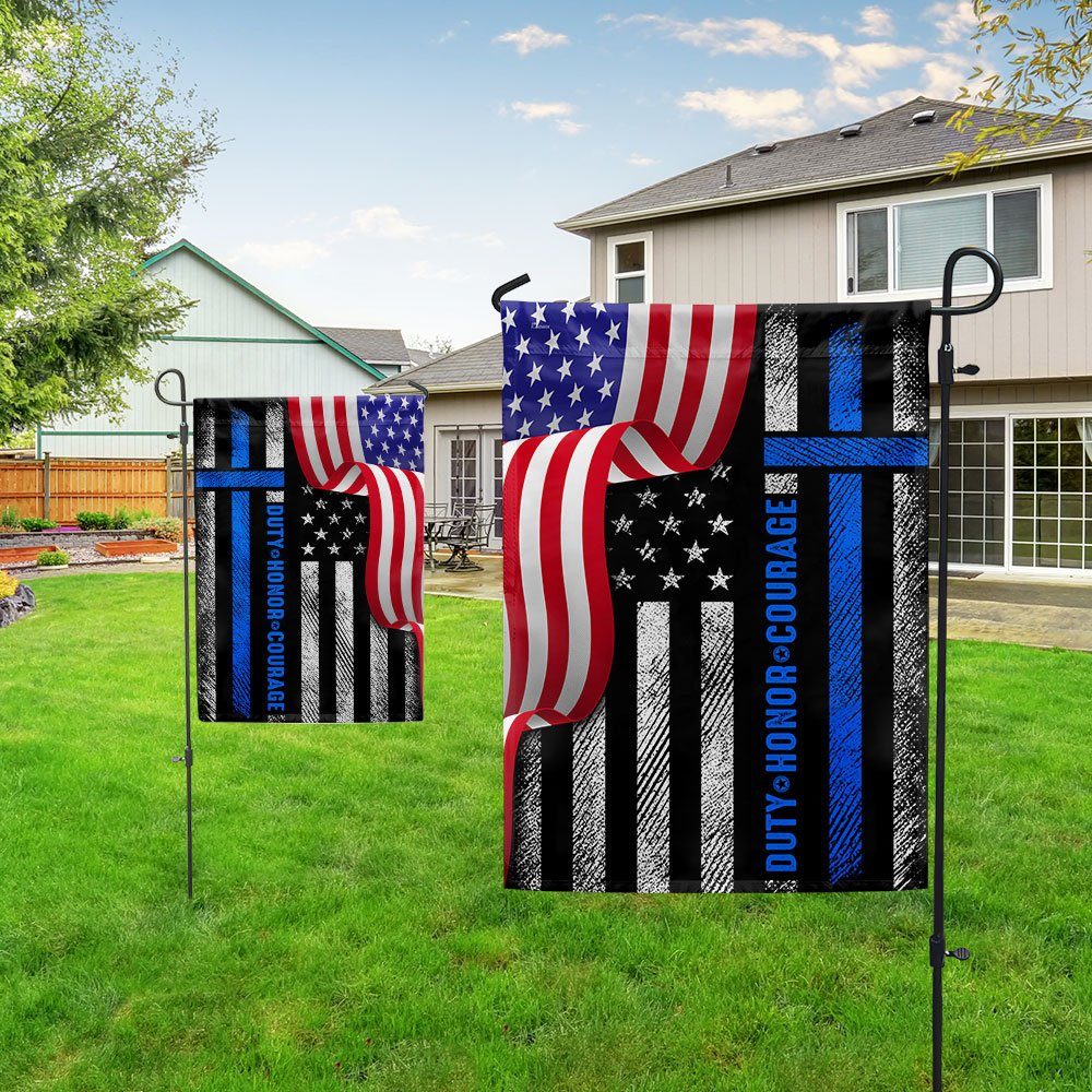 Thin Blue Line Duty Honor Courage American Flag MLN1527F - Image 5