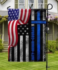 Thin Blue Line Duty Honor Courage American Flag MLN1527F