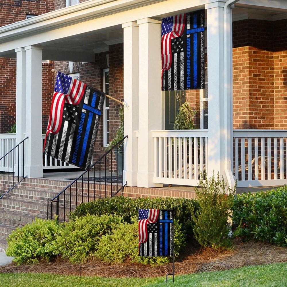 Thin Blue Line Duty Honor Courage American Flag MLN1527F - Image 2