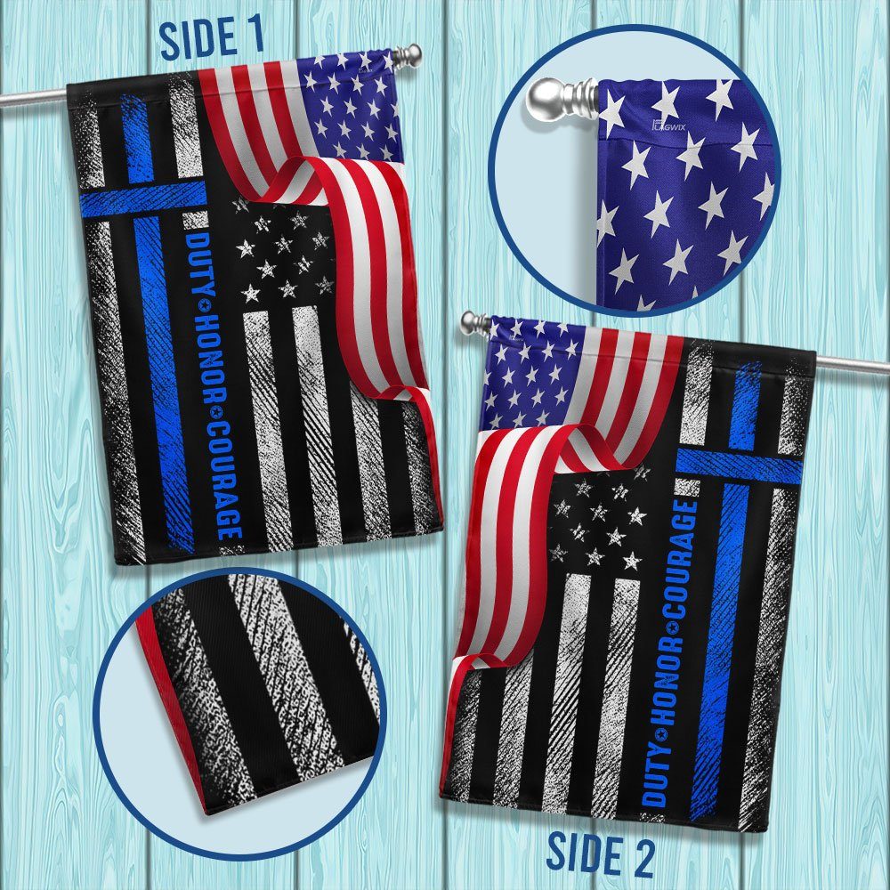 Thin Blue Line Duty Honor Courage American Flag MLN1527F - Image 4
