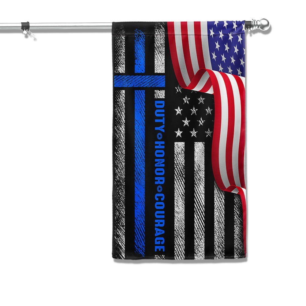 Thin Blue Line Duty Honor Courage American Flag MLN1527F - Image 6