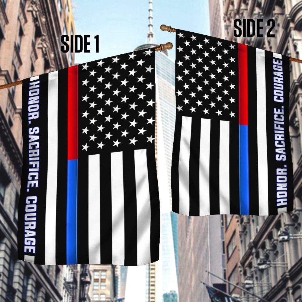 Thin Red Blue Line Flag Firefighter Police Honor Sacrifice Courage TQN288F - Image 3