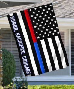 Thin Red Blue Line Flag Firefighter Police Honor Sacrifice Courage TQN288F