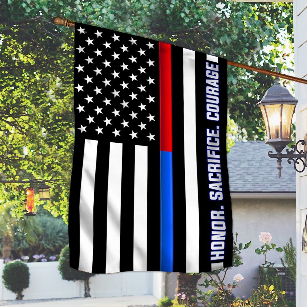 Thin Red Blue Line Flag Firefighter Police Honor Sacrifice Courage TQN288F - Image 2