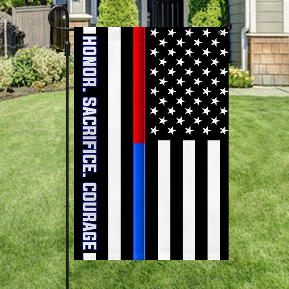 Thin Red Blue Line Flag Firefighter Police Honor Sacrifice Courage TQN288F - Image 4