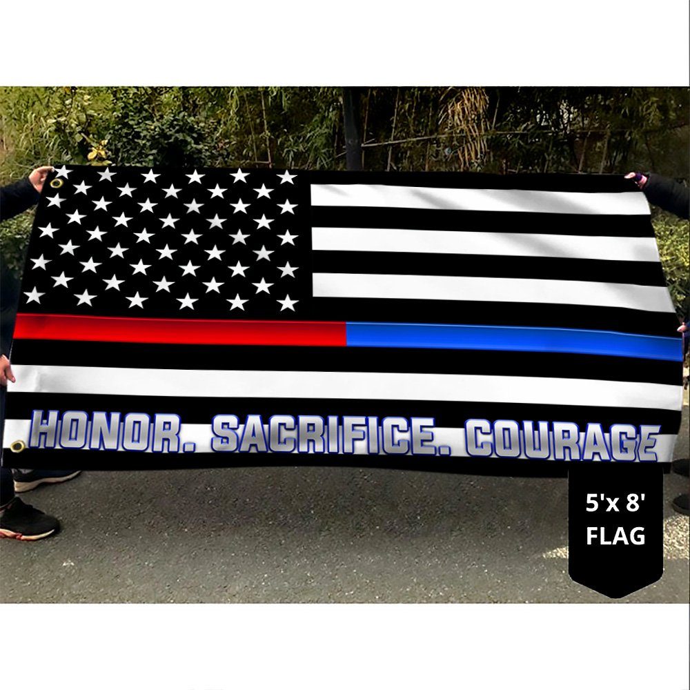 Thin Red Blue Line Grommet Flag Firefighter Police Honor Sacrifice Courage TQN288GF - Image 3