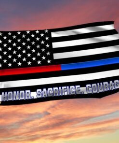 Thin Red Blue Line Grommet Flag Firefighter Police Honor Sacrifice Courage TQN288GF