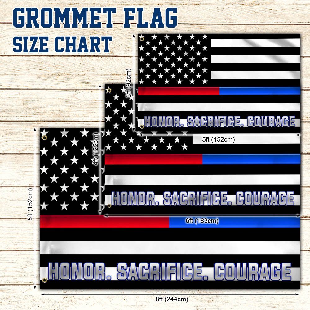 Thin Red Blue Line Grommet Flag Firefighter Police Honor Sacrifice Courage TQN288GF - Image 4