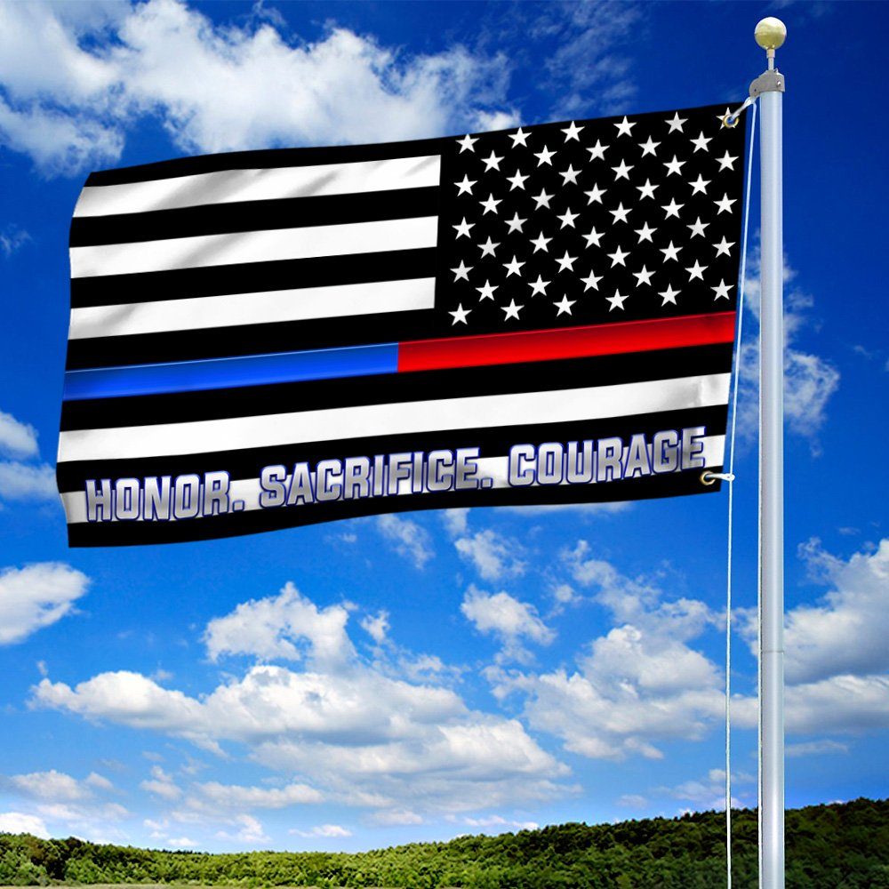 Thin Red Blue Line Grommet Flag Firefighter Police Honor Sacrifice Courage TQN288GF - Image 2