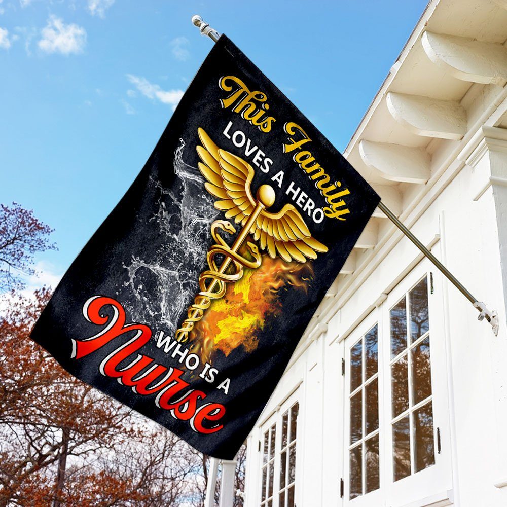 This Family Loves A Hero Who Is A Nurse Flag - Image 2