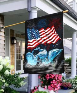 Three Dolphins Happy Independence Day Flag