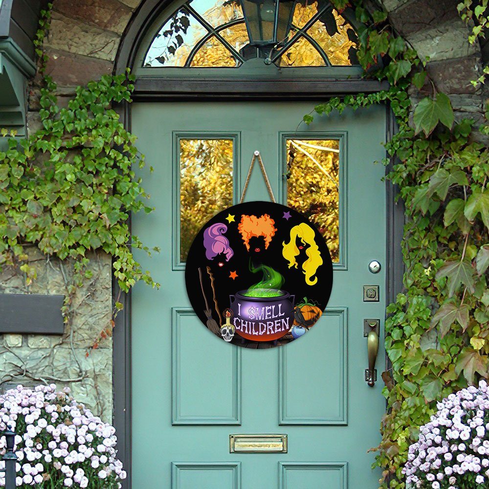 Three Witches l Smell Children Halloween Round Wooden Sign MLN551WD - Image 4