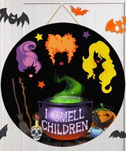 three witches l smell children halloween round wooden sign mln551wd 5130