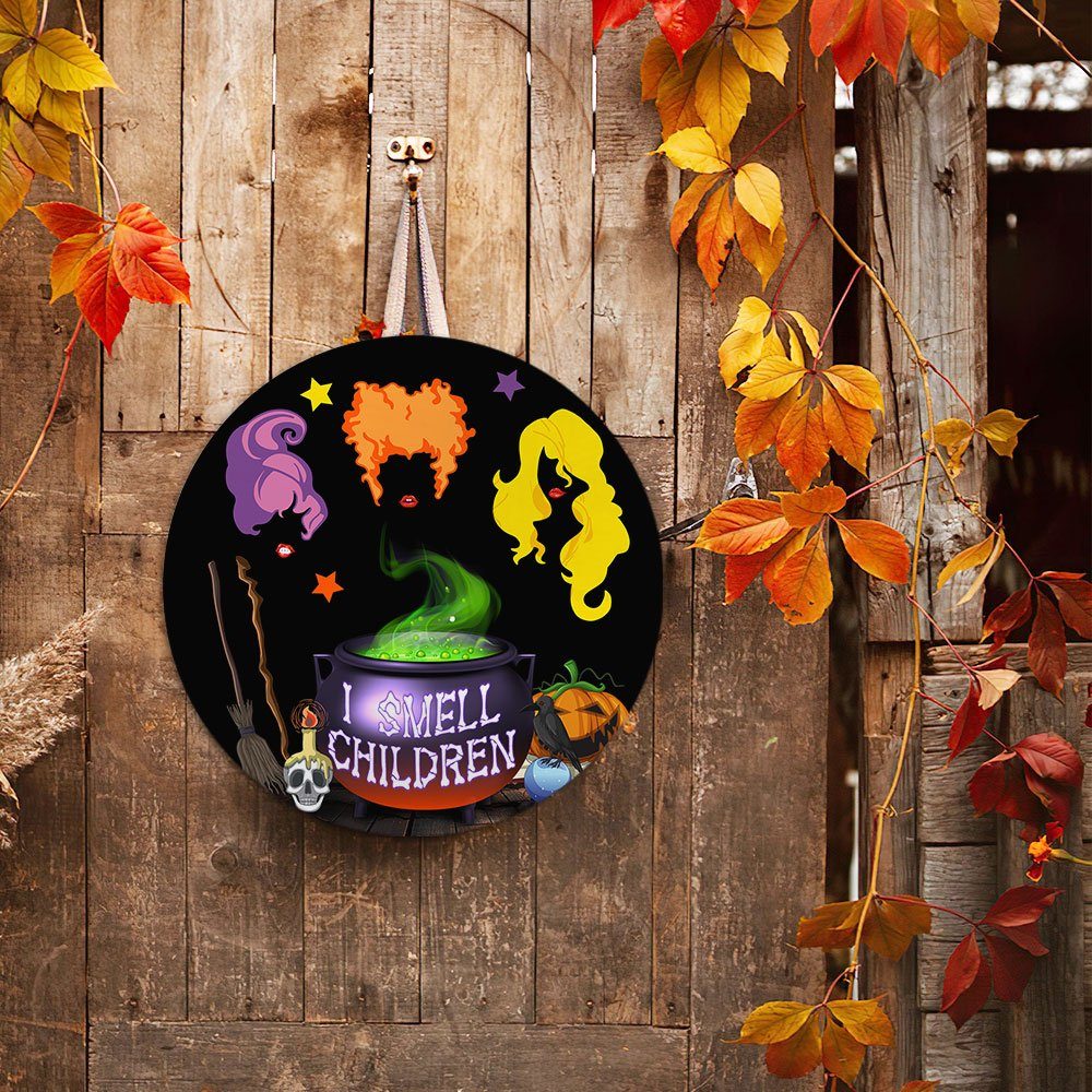 Three Witches l Smell Children Halloween Round Wooden Sign MLN551WD - Image 6