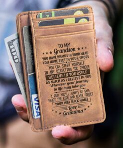 To My Grandson From Grandma Gift Card Wallet, Believe In Yourself. Grandson Gifts From Grandma, Keepsake Gifts For Grandsons, Birthday, Graduation, Christmas Gifts For Grandson Leather Card Wallet TPT440CW